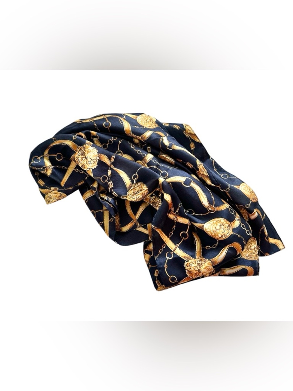 Echo Italian Blue Scarf with Gold Chain & Medallion Print